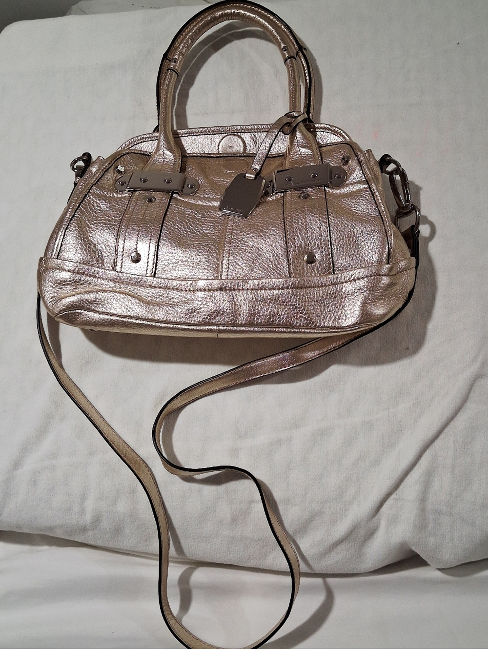 b. makowsky Metallic Taupe Satchel with Crossbody Strap